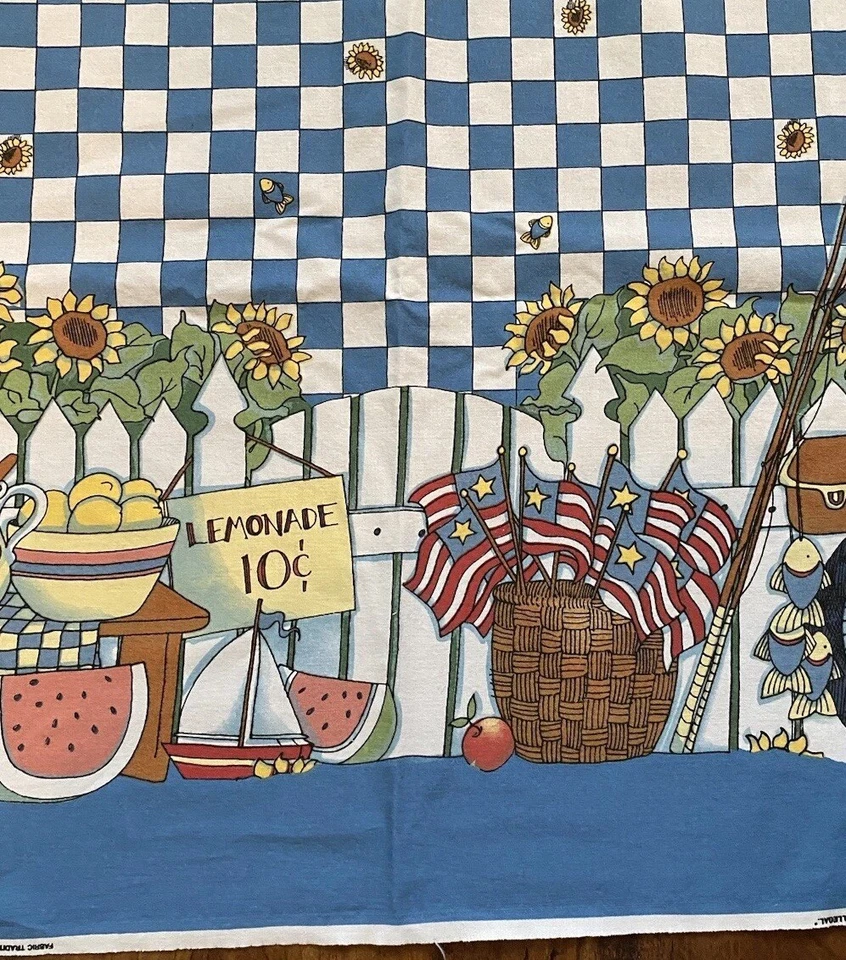 Vtg 1994 Fabric Traditions Susan Winget Fabric Blue Check Sunflowers 3 Pieces - Image 4 of 4