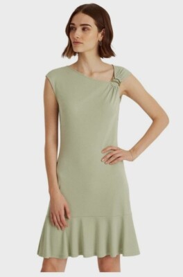 LAUREN Ralph Lauren Asymmetrical Jersey Dress 'Ranch Sage' Light Green Size  4 | eBay
