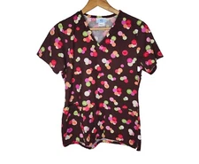 SB Scrubs Brown Pink and Green Mixed Print Scrub Top Size XS