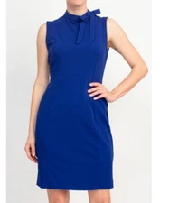 Calvin Klein Emma & Michele tie neck Sheath Dress blue office 90 sz 8