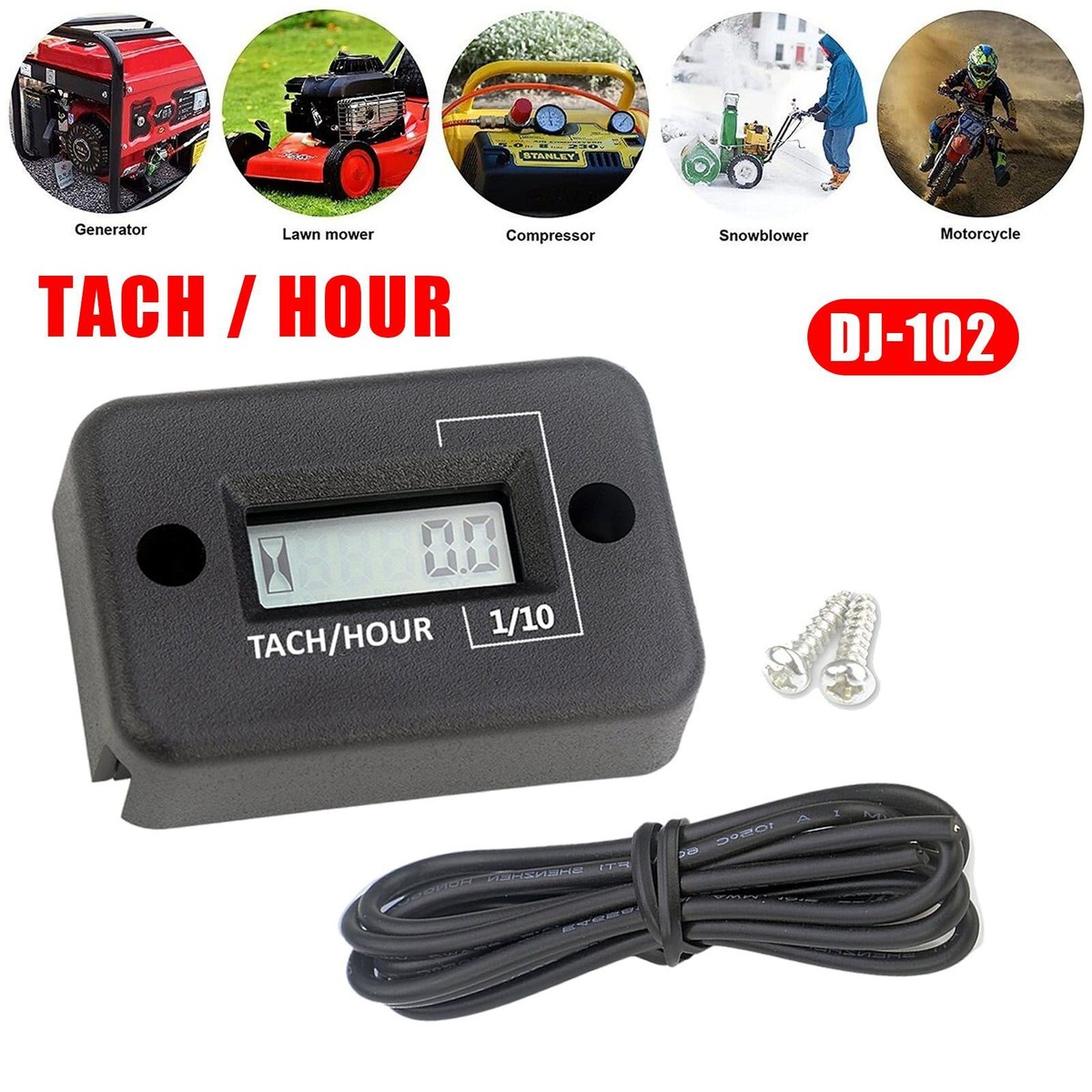 Digital RPM Hour 2in1 Meter Tachometer Gauge Timer Backlight Waterproof 4  Stroke