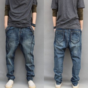Para Hombre Entrepierna Caida Harem Pantalones De Mezclilla