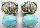 African Bead Clip On Earrings Unusual Rebecca Collins Sterling Turquoise