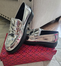 Tory Burch LUG LOAFER Size 8 Silver Mettalic 348 New 