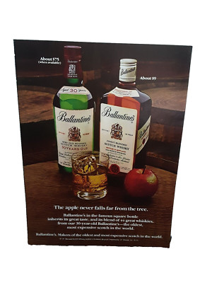 1980 Ballantines Scotch Whisky Apple Never Falls Original Print Ad vintage 80s