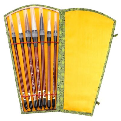 7Pcs Chinese Calligraphy Brushes Set Painting Brush Weasel Hair Writing Brush...