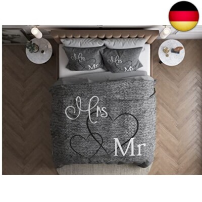Sleeptime Partner Bettwäsche Mr. und Mrs. 200cm x 220cm 3teilig grau - weich &
