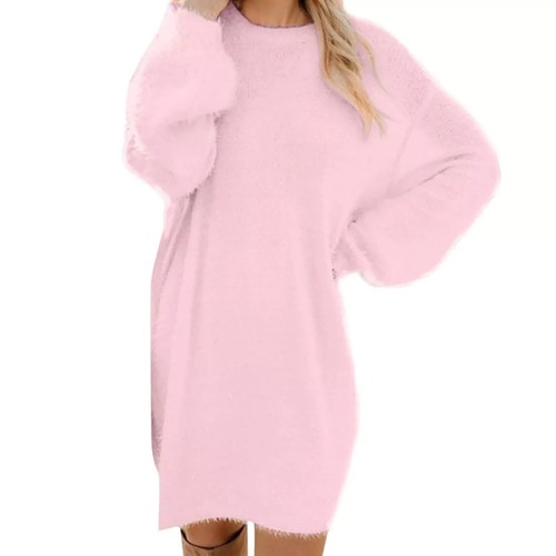 Womens Sweaters, Casual Fuzzy Crewneck Long Sleeve Oversized Sweater Dress Loose - 第 15/44 張圖片