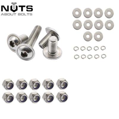 M6 6mm A2 EDELSTAHL FLANSCH KNOPF DOMKOPFSCHRAUBE NYLOC MUTTERN SCHEIBEN SET