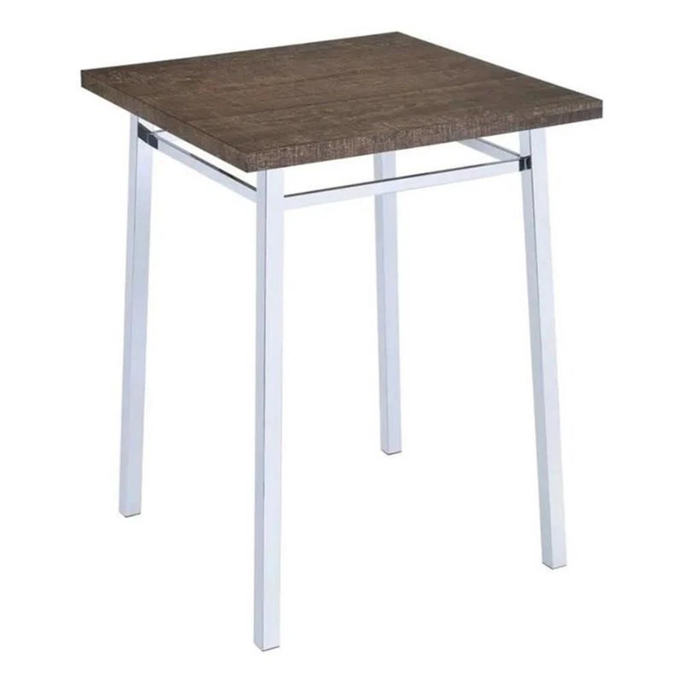 ACME Nadie Wood and Metal Square Pub Table in Oak and Chrome - Image 2 of 4