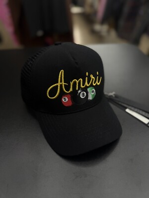 Amiri MA Logo Trucker 8 Ball Hat Black 100% Authentic Quick Ship W