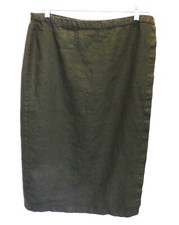 Eileen Fisher 100 Linen Skirt Size L Dark Green Wrap Midi