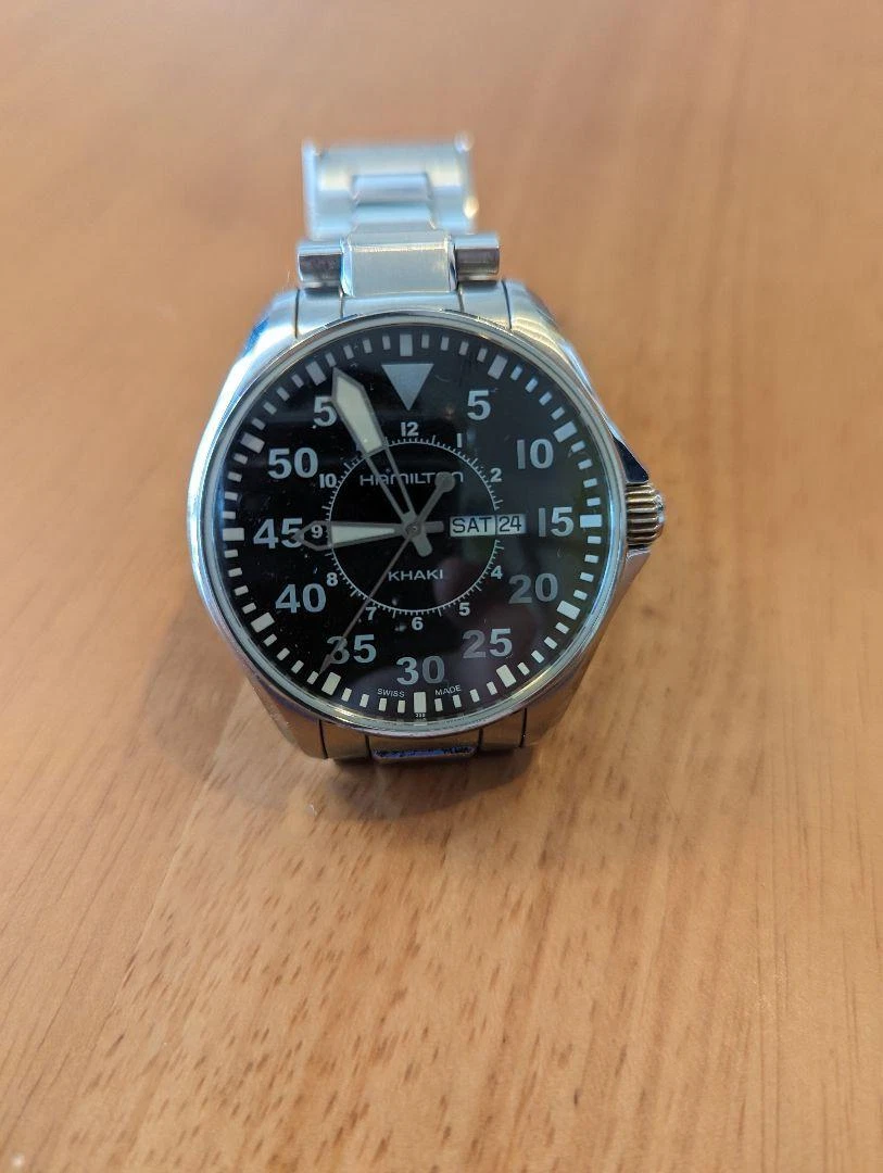 Hamilton Khaki Aviation Pilot Day Date H646110 Men's Quartz Watch Black x Silver