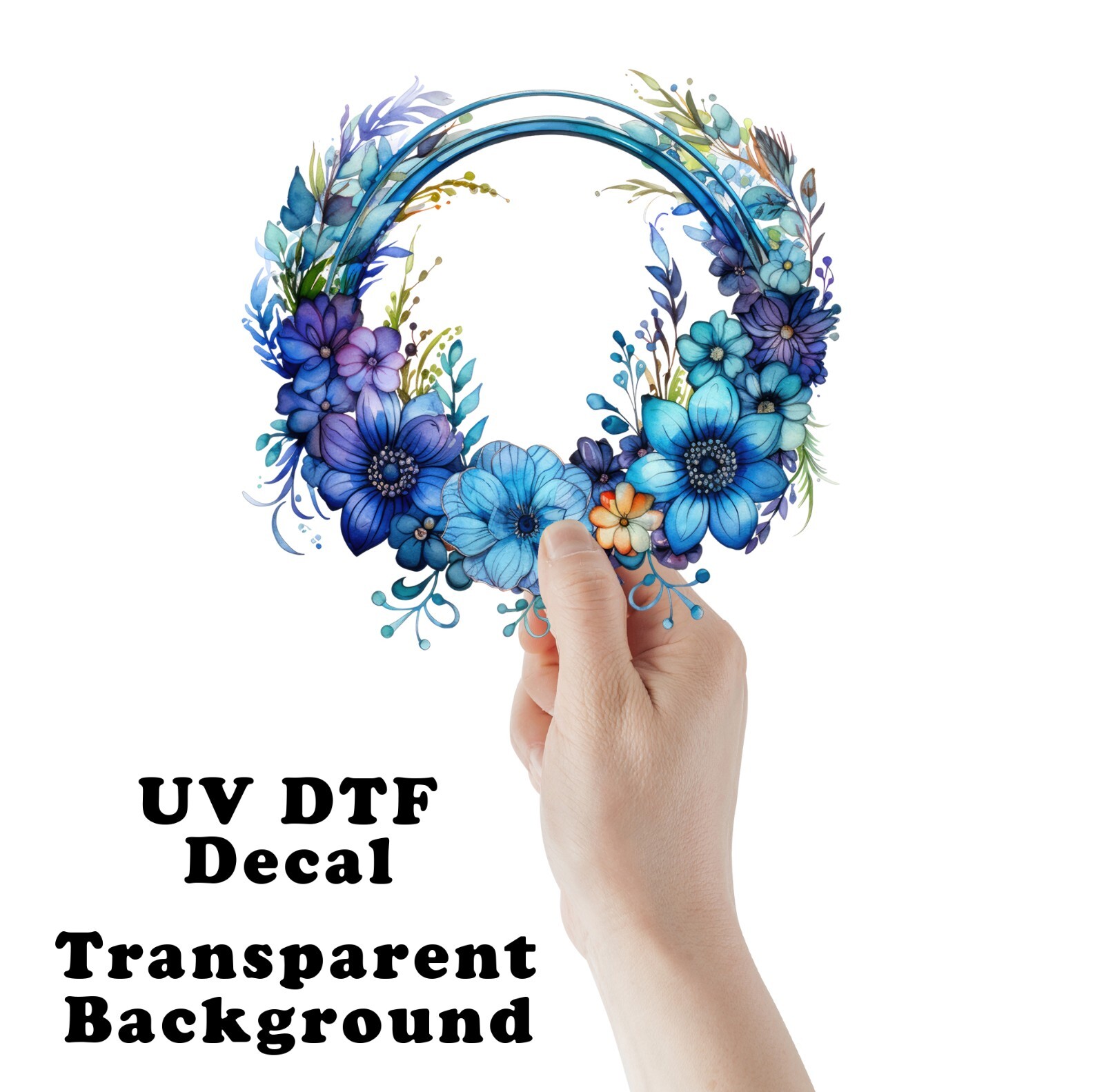 Teal Floral Wreath UV DTF Transparent Sticker Decal for DIY Crafts-image