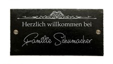 Willkommen Türschild Namensschild Hausnummer Familie Schiefer anthrazit Gravur 