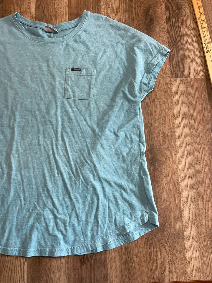 Camisa Columbia, para mujer talla XL, azul, manga corta, bolsillo Foto 3 de 4