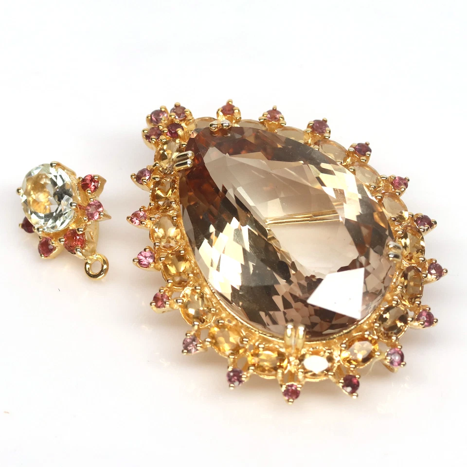 Piedra preciosa 28 X 40 mm. Broche de zafiro citrino topacio champán plata de ley 925 Foto 4 de 4