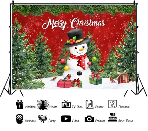 Winter Merry Christmas Forest Backdrop Cartoon Snowman 8x6.5ft - Picture 3 of 4