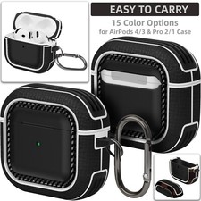 Shockproof Protective Leather Case for AirPods 4/3  Pro 2/1 with Carabiner Clip