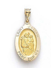 14K Gold St. Saint Joseph Pray For Us Medal Charm Large Oval Solid Engravable