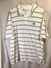 Notre Dame Cutter  Buck White Striped XL Short Sleeve Cotton Polo/Golf Shirt P1