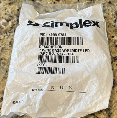 Simplex 4098-9788 2 Wire Base W Remote LED. NEW & SEALED