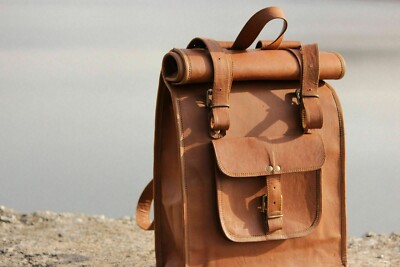 Handmade Goat Leather Backpack Vintage Rucksack Brown Hiking Travel Bag