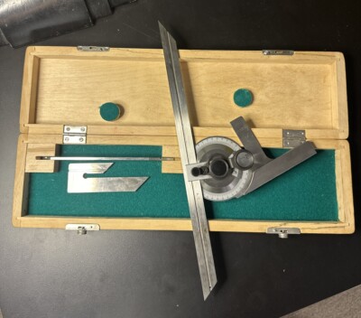 VIS BEVEL PROTRACTOR SET 6  & 12  Machinist Tool Maker Box Find POLAND