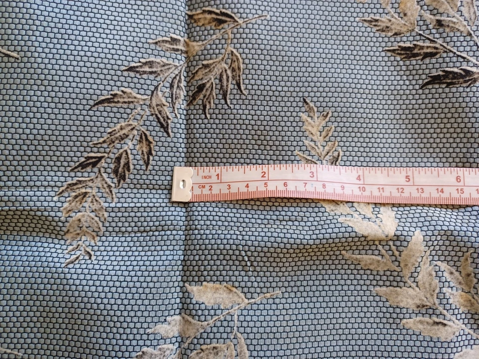 Vintage 1950s 60s Taffeta Flocked Grey Botanical Floral Fabric 3m by 90cm wide - image 2 of 4