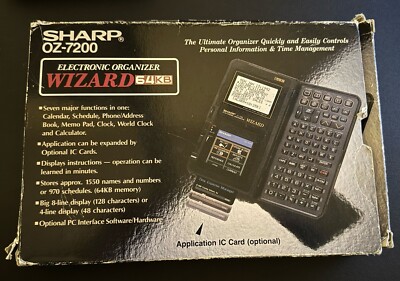 Sharp OZ-7200 Wizard Electronic Organizer 64KB W/ Protection Card VTG Untested