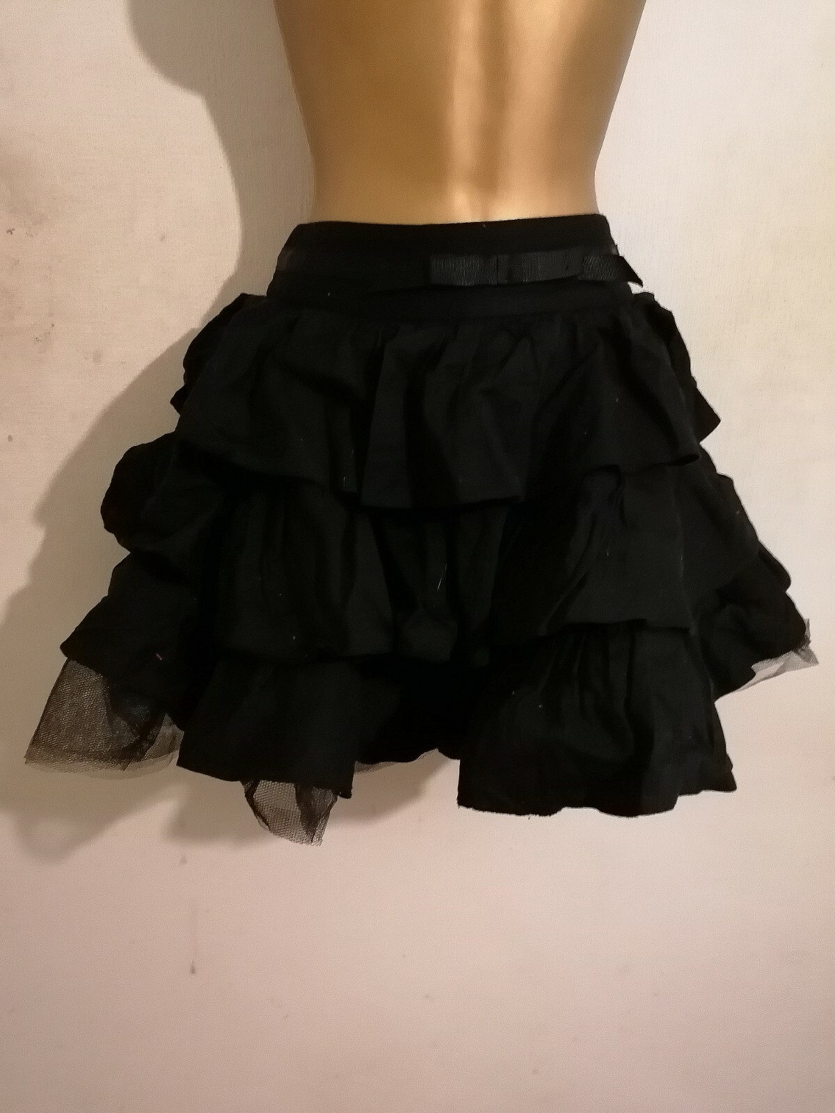 Black Bow Frill Ruffle Layered Mesh Netted Ra Ra Tiered Mini Skirt Size 6 8 10