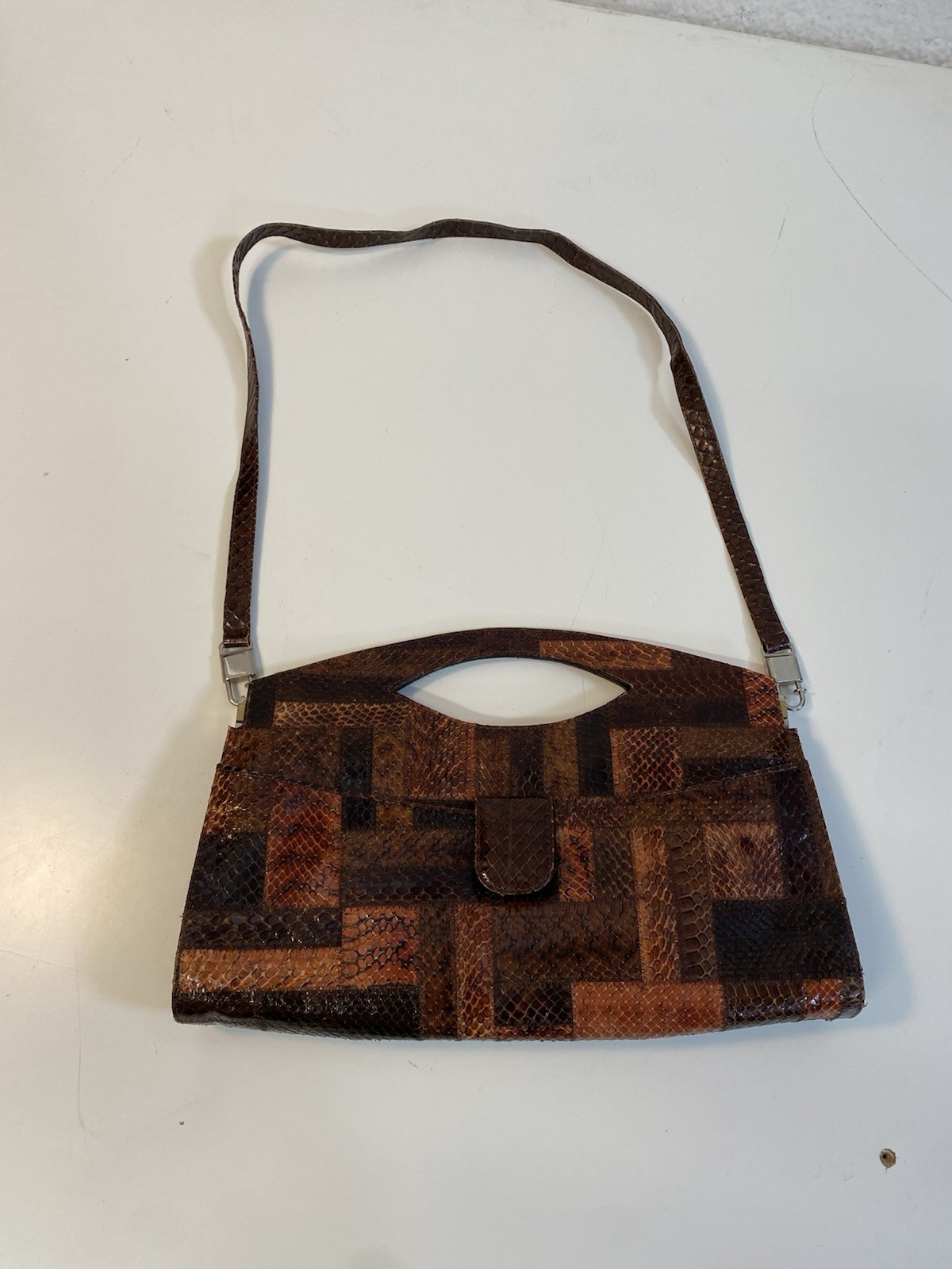 Vintage Python Snake Leather Patchwork Shoulder B… - image 6