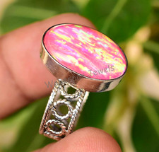 Größe 8 US Pink Feuer Opal Oval 925 Sterlingsilber Certified Damen Schmuck Gift