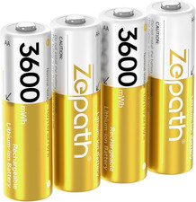 4 X AA Li-Ion Rechargeable Batteries, Lithium 3600Mwh High Capacity Aa Battery,  5.22 per battery
