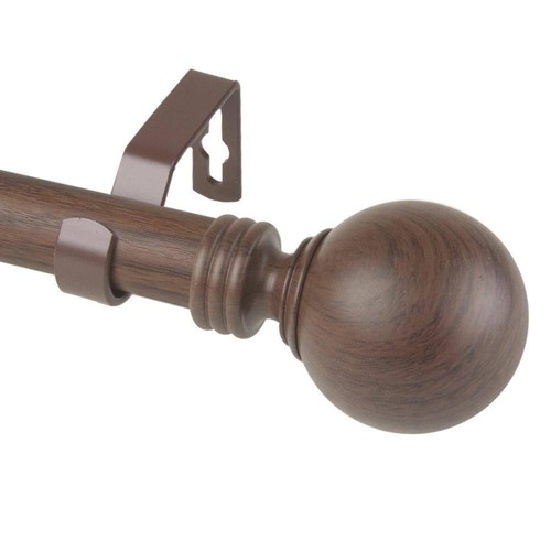 1 inch Adjustable Single Faux Wood Curtain Rod 66-120 inch in Dark Walnut with