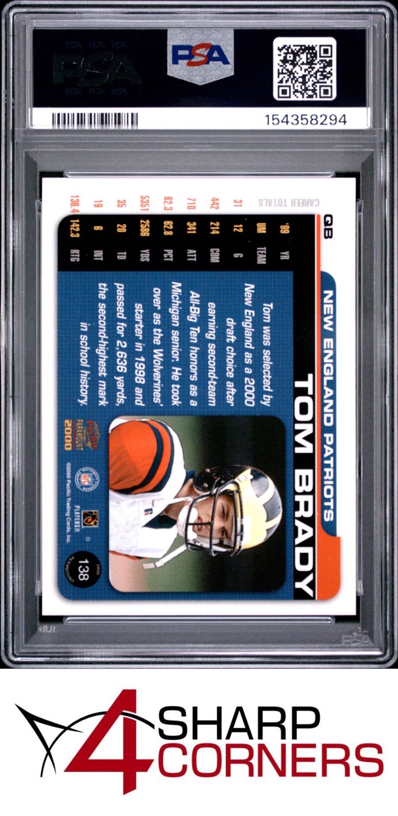 2000 PACIFIC PARAMOUNT #138 TOM BRADY RC PATRIOTS PSA 9 view 2