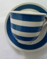 Retro Chef s Ware Cup Saucer Staffordshire Blue White Stripe 1950s cornish ware