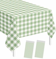 2 Pack Sage Green Gingham Tablecloth Rectangle 54 x 108 Sage Green and White