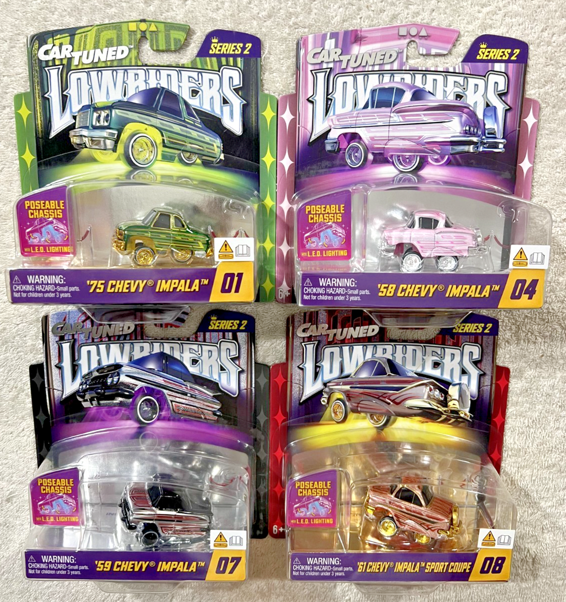 CAR TUNED DIECAST LOWRIDERS SERIES 2 SET OF 4 LED LIGHTING *NEW