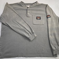 Rasco FR Henley Shirt Mens L Gray Long Sleeve Flame Fire Resistant Pocket GTF454
