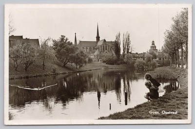 Goes Oostvest Grote Kerk & Moat Children Playing 1951 RPPC Postcard