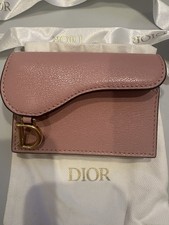 Authentic Christian Dior Saddle Flap Card Holder In Antique Pink Goatskin