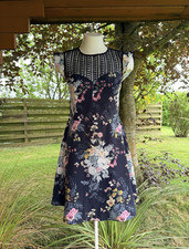 Oasis Women’s Occasion wear Navy Floral Lace Yoke A-Line Skater Dress Size 10