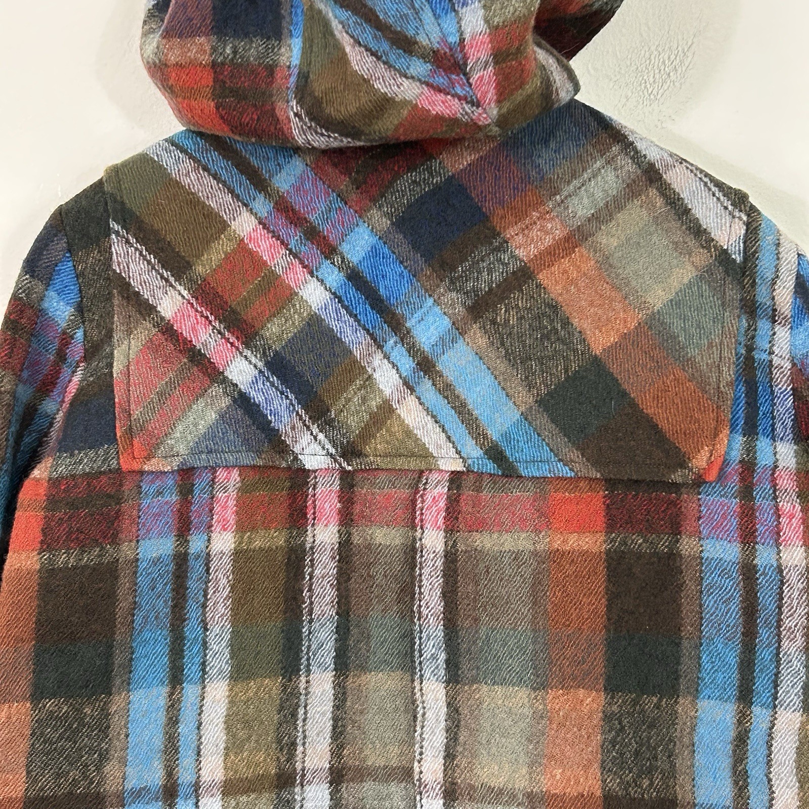 Veronica Beard Virgin Wool Hooded Plaid Duffel Jacket Womens Size 12
