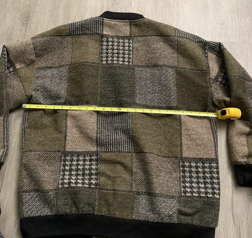 Men's Plaid patch work Wool Blend Bomber Jacket Green/black/ brown Size Large - Picture 7 of 8