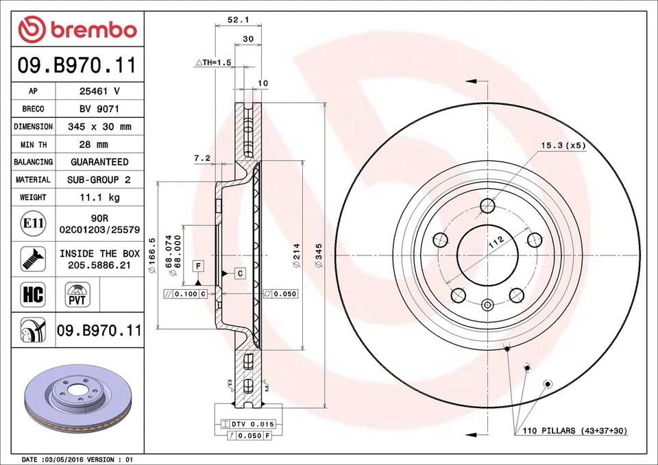 2x Brake Discs Pair Vented fits PORSCHE MACAN 95B 3.6 Front 2014 on 345mm Set - Image 3 of 4
