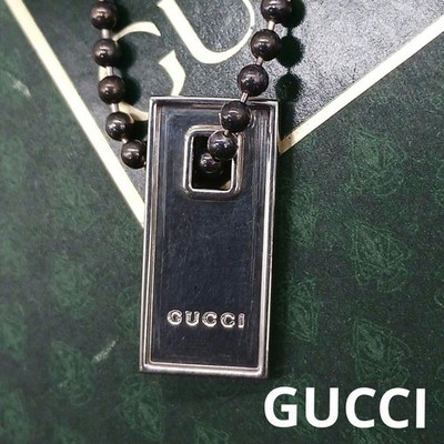 GUCCI Sterling Silber 925 Kugelkette Logo Platte Schlüsselanhänger Armband 17cm Auth