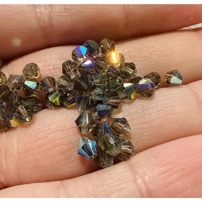 48 pcs 4mm Preciosa Czech Crystal Black Diamond AB Faceted Bicone Jewelry Beads