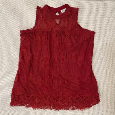 Eve & Maddie Women's Red Lace Sleeveless Blouse Size M