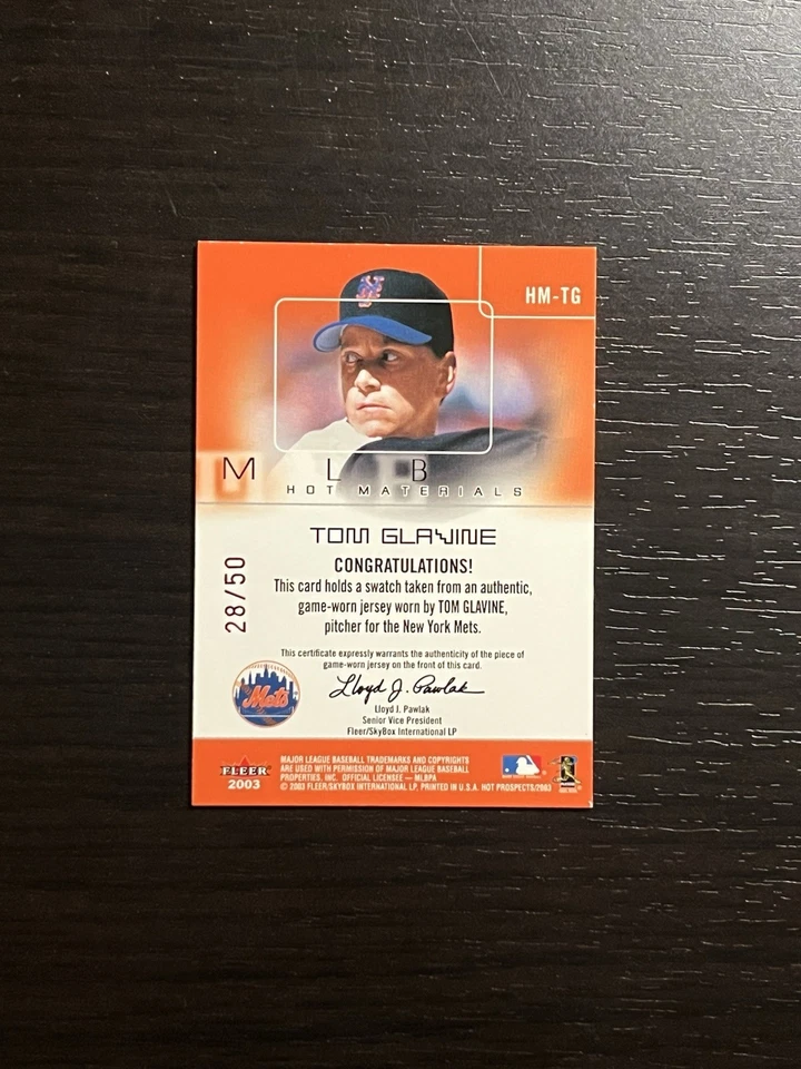 TOM GLAVINE 2003 Fleer Hot Prospects Hot Materials Game Used JERSEY PATCH /50! - Image 2 of 2